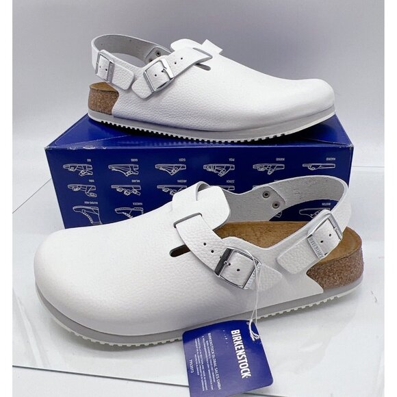 Birkenstock Tokyo Super Grip White Leather Slingback Clogs Mens EU 42 US 9- 9.5R